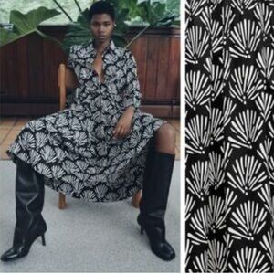 Zara Black and White Patterned Shirt Dress with Belt XS NWOT